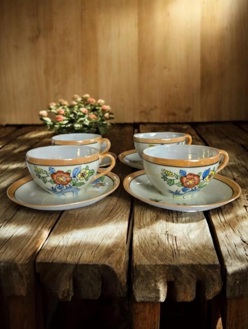 VINTAGE NIPPON (8pc) Luster Ware China Tea Cups and Plates